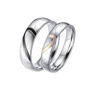 Homxi Bague Alliance Personnalisable,Bague en Acier Inoxydable Bagues Femme et Homme Argent 4/5MM avec Rond Cœur Puzzle Femme 57 + Homme 75