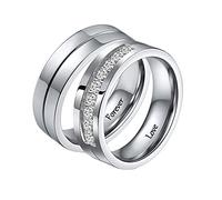 Homxi Bague Couple 2 Pieces Gravure,Bague Acier Inoxydable Alliances Homme et Femme Argent Bague avec 6MM Forever Love Zircone Cubique Femme 49 + Homme 60