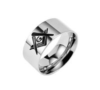 Homxi Bague Personnalisé Homme Acier Inoxydable,Rond avec Maçonnique 10MM Bague Homme Argent Bague Hommes Taille 67