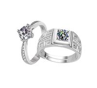 Homxi Bague Reglable a Personnaliser Fiançailles en Argent Sterling 925 Femme Homme, Rond avec Zircone Cubique, Bague de Mariage Argent Femme