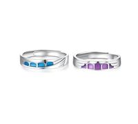 Homxi Bague Reglable Fiançailles a Personnaliser Argent 925 Alliance Homme Femme, Géométrique, Bague Violet Bleu Argent Homme Mariage