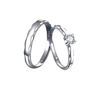 Homxi Bague Réglable Fiançailles a Personnaliser Argent 925 Couple, Rond avec Zircone Cubique, Bague Fiancaille Argent Femme