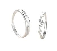 Homxi Bague Réglable Fiançailles à Personnaliser Argent Couples 925, Géométrique avec Zircone Cubique, Alliance Mariage en Argent