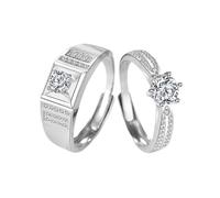 Homxi Bague Reglable Fiançailles à Personnaliser Couples Argent Sterling 925, Rond avec Zircone Cubique, Alliances en Argent