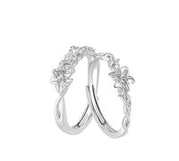 Homxi Bague Réglable Fiançailles a Personnaliser en Argent Couple 925, Fleurs, Alliance Femme Argent Mariage