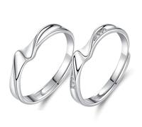 Homxi Bague Réglable Fiançailles Alliance Personnalisable Couples Argent Sterling 925, Géométrique avec Zircone Cubique, Alliance Homme Argent Mariage