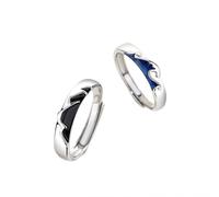 Homxi Bague Réglable Fiançailles avec Gravure Mariage Femme Homme Argent Sterling 925, Ciel Étoilé, Alliance Mariage Homme Argent Noir Bleu