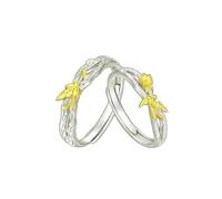 Homxi Bague Reglable Fiançailles Couple Graver 925 Argent Homme Femme, Branches et Oiseaux, Bague Argent Or Mariage