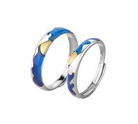Homxi Bague Reglable Fiançailles Couple Personnalisable Anneau Argent 925 Homme Femme, Ciel Étoilé, Alliance Homme en Bleu Argent