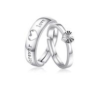 Homxi Bague Réglable Fiançailles Graver Couple Argent 925 Femme Homme Alliance, Lettre LOVE avec Zircone Cubique, Bague de Fiancaille en Argent Femme