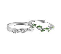 Homxi Bague Reglable Fiançailles Personnalisable Couple Argent Sterling 925, Feuilles avec Zircone Cubique, Alliance en Vert Argent Homme