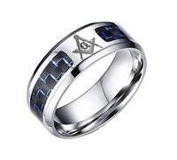 Homxi Bagues Acier Inoxydable Homme,Fibre de Carbone 8MM Maçonnique Gravé Anneaux Argent Homme Bagues Hommes Taille 67
