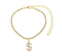 Homxi Bracelet Cheville Été en Or Femme, Chaîne Cheville Cuivre Femme Signe de Dollar avec Zircone Cubique - 21cm + 10cm Chaîne d'extension