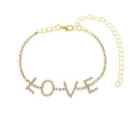 Homxi Bracelet Cheville Été Or Femme, Bracelet de Cheville Femme en Alliage Lettre LOVE avec Zircone Cubique - 20.3cm + 10cm Chaîne d'extension