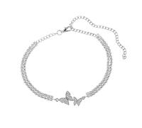 Homxi Bracelet Cheville Plage Femme Argent, Bracelet Femme pour Cheville Cuivre Papillon avec Zircone Cubique - 22.7cm + 11.5cm Chaîne d'extension