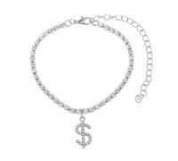 Homxi Bracelet Cheville Plage Femme en Argent, Bracelet Cheville Été Femme en Cuivre Signe de Dollar avec Zircone Cubique - 21cm + 10cm Chaîne d'extension
