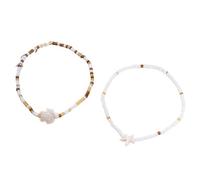 Homxi Bracelet de Cheville Plage Femme en Blanc Brun, Chaines de Cheville Résine Femme Chaîne de Perles avec Étoile de Mer et Tortue - 25cm
