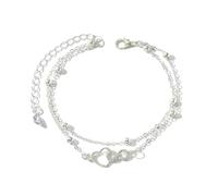 Homxi Bracelet Femme Cheville Argent, Chaines de Cheville Femme Alliage Coeur Double Couche Infini avec Zircone Cubique - 18cm + 7cm Chaîne d'extension