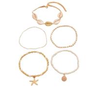 Homxi Chaîne de Cheville en Or Blanc Femme, Bracelet Femme de Cheville Alliage Lot de 5 Pièces avec Coquillage et Étoile de Mer - 23cm + 7cm Chaîne d'extension