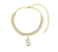 Homxi Chaîne de Cheville en Or Femme, Bracelet Femme de Cheville Alliage Zircone Cubique Losange avec Signe Dollar - 18cm + 10cm Chaîne d'extension