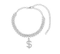 Homxi Chaîne de Cheville Femme Argent, Bracelet Femme de Cheville en Alliage Zircone Cubique Losange avec Signe Dollar - 18cm + 10cm Chaîne d'extension