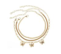 Homxi Chaine de Cheville Femme Or, Bracelet de Cheville Alliage Femme Lot de 3 Pièces Chaîne Multi Couche avec Papillon - 21.5cm + 10cm Chaîne d'extension