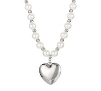 Homxi Collier Pendentif Femme en Argent,Femme Collier Chaine Acier Inoxydable Perle avec Cœur Collier Argent
