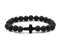 Homxi Couple Perle pour Bracelet en Pierre,Bracelet Perles Couples Perles 8MM avec Croix Roche-Lave Bracelet Femme Noir Perle