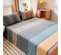 Homxi Drap Plat King et 2 Taies d'oreiller,245 x 250 CM,Literie Coton Motif de Rayures Drap Housse pour Lit Gris Jaune Orange