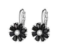 Homxi Femme Boucles d Oreilles Pendantes,Boucles d Oreilles Femme Alliage Boucles d'Oreilles Fleur avec Zircone Cubique Boucle d'Oreille Femme Argent Noir