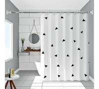Homxi Œillets Rideaux de Douche,240 W x 200 H CM,Rideau Douche Tissus Blanc Noir Motif Triangulaire Rideaux Douche PEVA Rideau Douche avec Crochet
