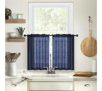 Homxi Lot de 2 Rideaux Brise Bise Salon,2 x 63.5W x 93.5H CM,Rideau Court de Cuisine Bleu Marin Couleur Unie Rideaux avec Passe Rod Pocket