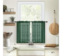 Homxi Lot de 2 Rideaux Courts de Cuisine,2 x 63.5W x 63H CM,Rideaux Brises Bises Vert Foncé Couleur Unie Rideau Court Tringle