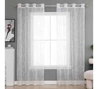 Homxi Lot de 2 Rideaux Salon Rideau Fin Salon,2 x 96W x 138H CM,Rideaux Transparent Salon Blanc Motif de Lignes Géométriques Rideaux a Oeillet