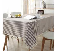 Homxi Nappe de Table Carrée Anti Tache 90 W x 90 L CM,Petite Nappe Table Basse Café Rayures avec Glands Polyester Nappe pour Table Exterieure