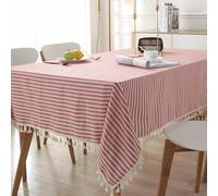 Homxi Nappe Exterieure Carree 120 W x 120 L CM,Nappe Ceremonie Rouge Rayures avec Glands Polyester Nappe Antitache