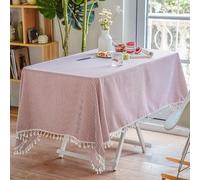 Homxi Nappe Rectangle de Cuisine 100 W x 160 L CM,Nappe Anti Tache Rose Rayures avec Glands Lin Nappe Festive