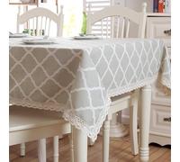 Homxi Nappe Rectangle pour Table Basse 140 W x 180 L CM,Nappe Anti Tache Table Basse Gris Motif Géométrique avec Dentelle Coton Nappe Table Exterieur
