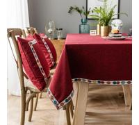 Homxi Nappe Rectangle pour Table Exterieure 130 W x 200 L CM,Nappes Antitache Rouge Couleur Unie avec Bord Brodé Polyester Nappe Ceremonie