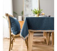 Homxi Nappe Table Basse Rectangulaire 130 W x 260 L CM,Petite Nappe pour Table Salon Bleu Couleur Unie avec Bord Brodé Polyester Nappe Fête
