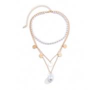 Homxi Pendentif Femme Or,Femme Collier Plaqué Or Chaîne à 3 Couches avec Perle Chaîne Collier Or