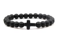 Homxi Perle Bracelet Pierre Femme Homme,Bracelet Chakra Perles 8MM avec Croix Pierre Naturelle Bracelet Femme Noir Perles