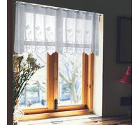 Homxi Petit Rideau Court 1 Pièce,1 x 90W x 90H CM,Rideaux Voilage Courts Blanc Couleur Unie avec Motif Papillon Rideaux Courts Salon Passe Rod Pocket