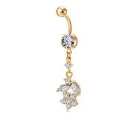 Homxi Piercing Nombril Femme 12 mm Piercing Nombril Acier Inoxydable Chirurgical,Fleur et Feuille de Zircone Cubique Blanc Piercing Or Nombril Pendant
