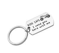 Homxi Porte Cle Argent Porte Clé Couple Acier Inoxydable,Plaque Militaire Gravure Auto Ride Safe I Need You Here with Me