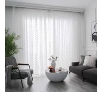 Homxi Rideau Cuisine 2 Pieces Rideau Semi Transparent,2 x 137W x 244H CM,Rideau Fin Blanc Motif À Pois Rideau à Oeillets
