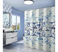 Homxi Rideau de Douche avec Oeillets,80 W x 200 H CM,Rideau de Douche Bleu Blanc Impression de Feuille Rideau Douche Polyester Crochet Rideau de Douche