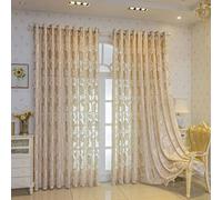 Homxi Rideau Salon Moderne Lot de 2 Rideau Voilage,2 x 137W x 229H CM,Rideau Transparent Beige Jaune Motif de Fleurs Rideau a Oeillet