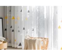 Homxi Rideaux Salon Lot de 2 Rideau Fin Salon,2 x 132W x 138H CM,Rideau de Tulle Blanc Noir Jaune Motif Triangulaire Rideaux Oeillets