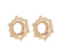 Homxi Tunnel Oreille 2 Pièces Plug et Ecarteur Oreilles Acier Inoxydable,Ecarteur Oreilles Tunnel 8mm avec Bordure Fleurie Vintage Tunnel Oreilles Or